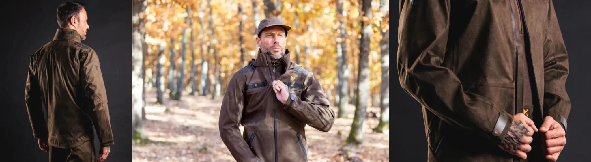 Jäger im Herbstwald mit 5WL-Regenjacke, wasserdicht und atmungsaktiv, ideale Jagdbekleidung bei Regen