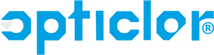 Blauer Text des Wortes „Opticlor“ mit einem eingetragenen Markensymbol auf weißem Hintergrund. Die Buchstaben haben ein geometrisches, eckiges Design.