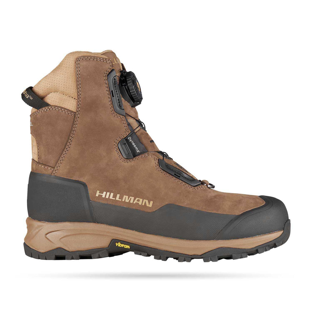 Der Hillman Vorbestellung 2.0 ALPHA AEROGEL Jagdstiefel ist ein brauner, knöchelhoher Outdoor-Stiefel mit schwarzer Vibram-Sohle, hellbrauner Innenausstattung, Ziffernblatt-Schnürsystem und wasserdichtem Design - ideal zum Wandern oder Jagen bei jedem Wetter. Lieferung bis zum 20.07.2025.