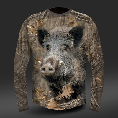 DGT Baumwolle Jagd T-shirt mit Wildschwein Langarm